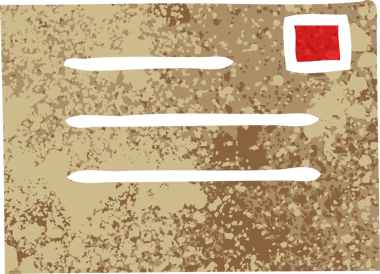 Bir insan tarafından çizilmiş kağıt zarfın retro çizim tarzı karikatürü