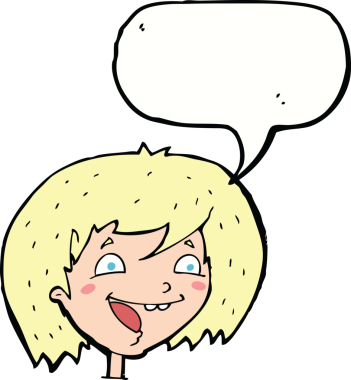 Bir insan tarafından çizilmiş konuşma balonlu mutlu kız çizgi filmi.