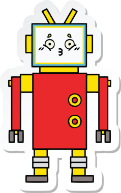 Bir insan tarafından çizilmiş şirin çizgi film robotunun çıkartması.