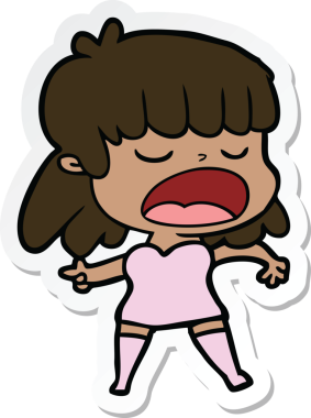 Bir insan tarafından çizilmiş yüksek sesle konuşan bir karikatür kadının çıkartması.