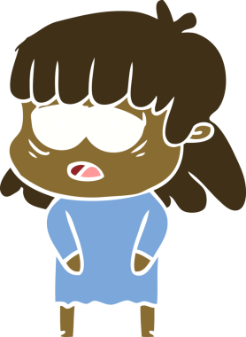 Düz renkli çizgi film. Bir insan tarafından çizilmiş yorgun kadın.