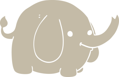 Bir insan tarafından çizilmiş düz renkli çizgi film fili.