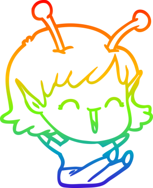 Gökkuşağı gradyan çizgi çizimi bir insan tarafından çizilmiş uzaylı bir kızın gülüşü.