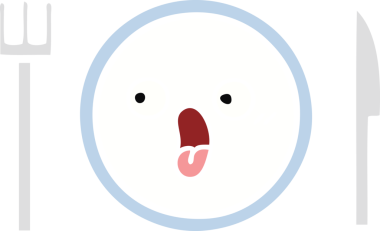 Bir insan tarafından çizilmiş yemek tabağının düz renkli retro karikatürü