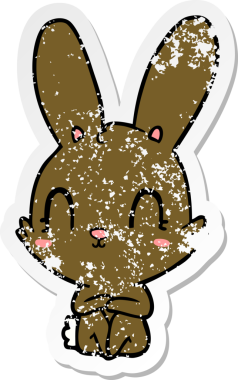 Bir insan tarafından çizilmiş şirin bir tavşanın sıkıntılı çıkartması.