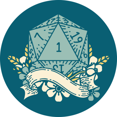 Retro Dövme Biçimi Doğal Bir d20 zar bir insan tarafından çizildi