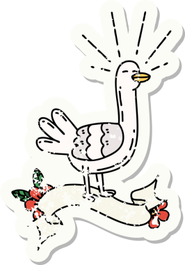 Bir insan tarafından çizilmiş dövme stili bir deniz kuşunun eski etiketi.