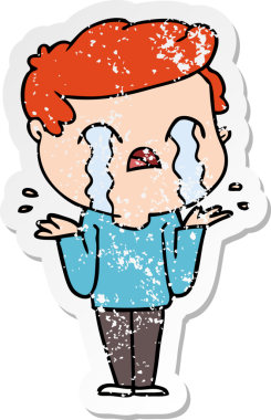 Bir insan tarafından çizilmiş ağlayan bir karikatürcünün sıkıntılı çıkartması.