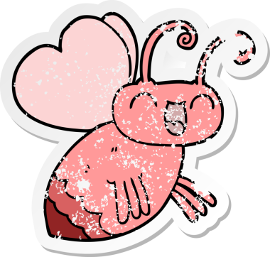 Bir insan tarafından çizilmiş bir karikatür böceğinin sıkıntılı çıkartması