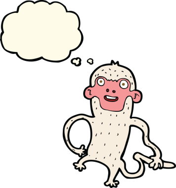 Bir insan tarafından çizilmiş düşünce baloncuklu çizgi maymun.