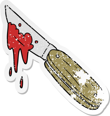 Bir insan tarafından çizilmiş kanlı bıçaklı karikatür çıkartması.