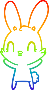 Gökkuşağı gradyan çizgisi. Bir insan tarafından çizilmiş şirin bir tavşan çizimi.