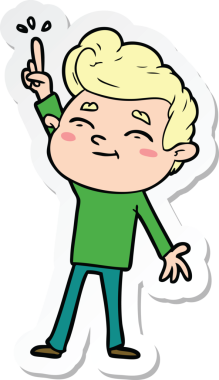 Bir insan tarafından çizilmiş mutlu bir çizgi film karakterinin çıkartması.