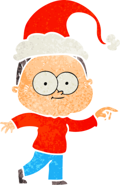 Bir insan tarafından çizilmiş Noel Baba şapkası giyen mutlu yaşlı bir kadının el çizimi karikatürü