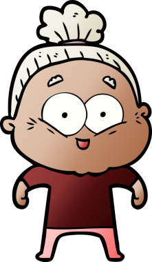 Bir insan tarafından çizilmiş mutlu yaşlı kadın çizgi filmi.