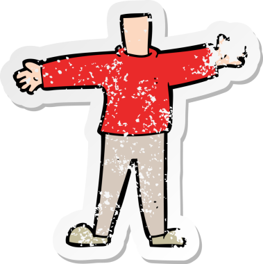 Bir insan tarafından çizilmiş karikatür erkek vücudunun gerilimli retro yapıştırması.