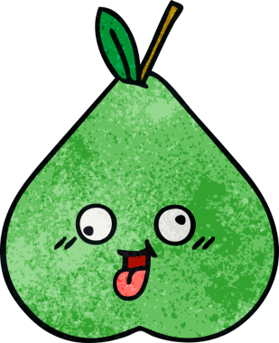 Bir insan tarafından çizilmiş yeşil armut retro grunge desen karikatürü