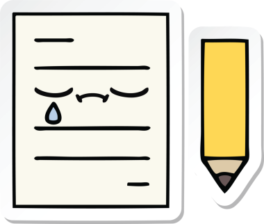 Bir insan tarafından çizilmiş şirin bir test kağıdının çıkartması.