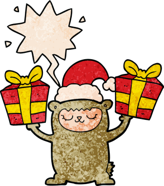 Bir insan tarafından çizilmiş eski dokuda konuşma baloncuğu olan çizgi film Noel Ayısı