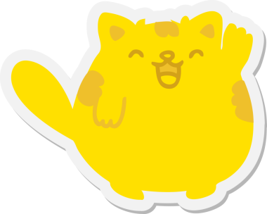 Bir insan tarafından çizilmiş şirin kedi sallama etiketi.