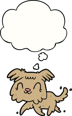 Bir insan tarafından çizilmiş düşünce baloncuklu çizgi film köpeği.