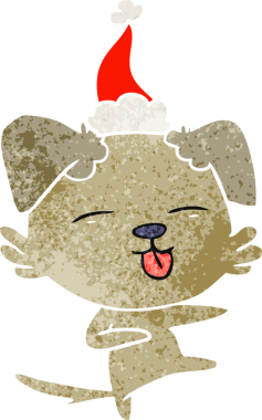 Bir insanın çizdiği Noel Baba şapkasıyla dans eden bir köpeğin el çizimi karikatürü