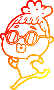 Bir insan tarafından çizilmiş güneş gözlüğü takan çizgi film kadını çizimi.