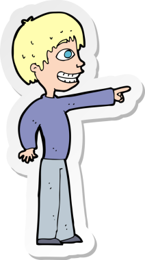 Bir insan tarafından çizilmiş sırıtan bir çocuğun çıkartması.