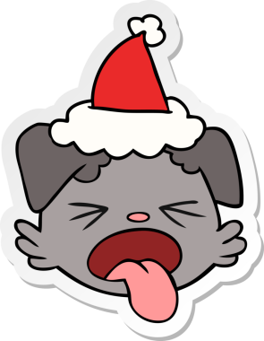 Bir insan tarafından çizilmiş Noel Baba şapkası takan köpek suratlı bir el yazısı.