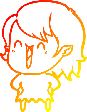 Bir insan tarafından çizilmiş sevimli, mutlu bir vampir kızın çizgi çizimi.