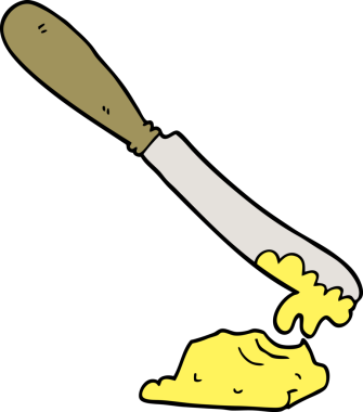 Bir insan tarafından çizilen tereyağını yayan çizgi film bıçağı.