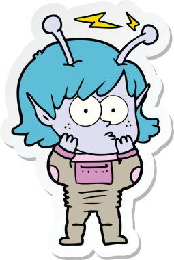 Bir insan tarafından çizilmiş uzaylı bir kızın çıkartması.