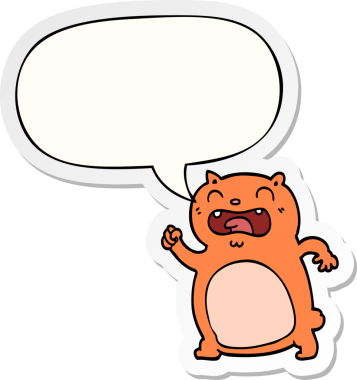 Bir insan tarafından çizilmiş baloncuk çıkartmalı çizgi film kedisi.