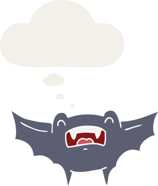 Düşünce baloncuğu olan bir insan tarafından çizilmiş vampir yarasa çizgi filmi.