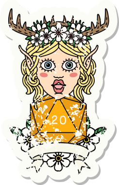 Retro Dövme Tarzı Elf Karakteri Bir insan tarafından çizilmiş doğal 20 zar ile