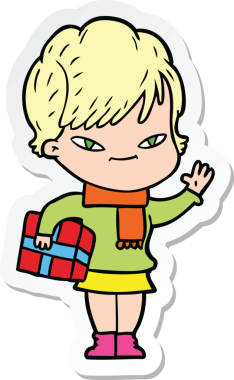 Bir insan tarafından çizilmiş mutlu bir kadının çıkartması.