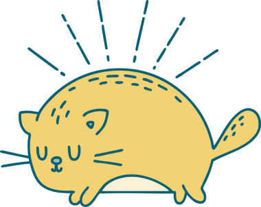 Bir insan tarafından çizilmiş geleneksel dövme stili mutlu bir kedinin çizimi