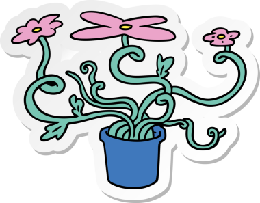 Bir insan tarafından çizilmiş bir çiçek bitkisinin el çizimi karikatürü.