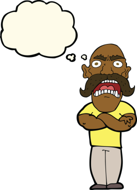 Bir insan tarafından çizilmiş düşünce baloncuğu olan kızgın bir adam.