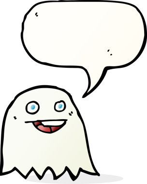 Bir insan tarafından çizilmiş konuşma balonlu çizgi film hayaleti.