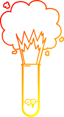 Bir insan tarafından çizilen test tüpünde patlayan kimyasalların çizgi çizimi.