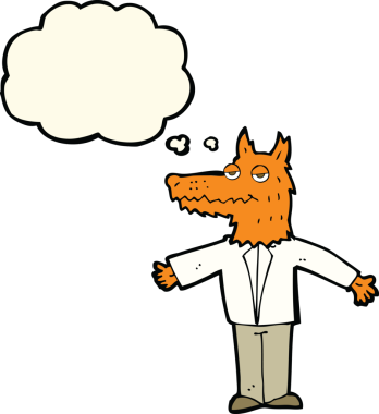 Bir insan tarafından çizilmiş düşünce balonlu bir kurt.