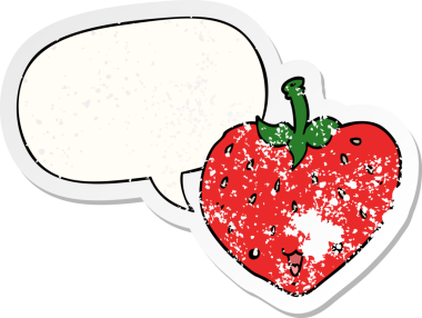 Konuşma balonlu karikatür çileği bir insan tarafından çizilmiş sıkıntılı eski bir çıkartma