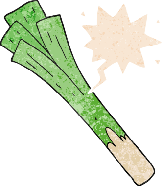 Bir insan tarafından çizilmiş grunge sıkıntılı retro desenli konuşma baloncuğu ile pırasa çizgi film