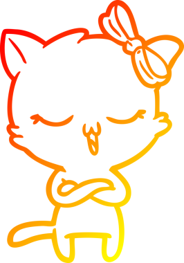 Bir insan tarafından kafasında yay olan çizgi film kedisinin sıcak çizgi çizimi