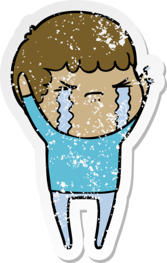 Bir insan tarafından çizilmiş ağlayan bir karikatürcünün sıkıntılı çıkartması.