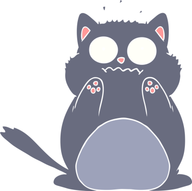 Bir insan tarafından çizilmiş yassı renkli çizgi film endişeli kedi