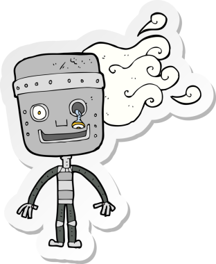 Bir insan tarafından çizilmiş eski bir robotun çıkartması.