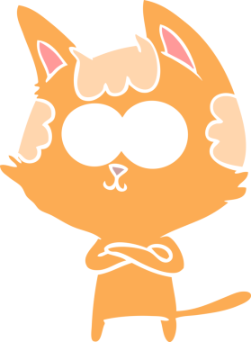 Bir insan tarafından çizilmiş mutlu düz renkli çizgi film kedisi