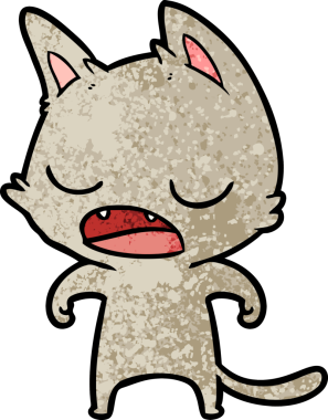 Bir insan tarafından çizilmiş konuşan kedi çizgi filmi.